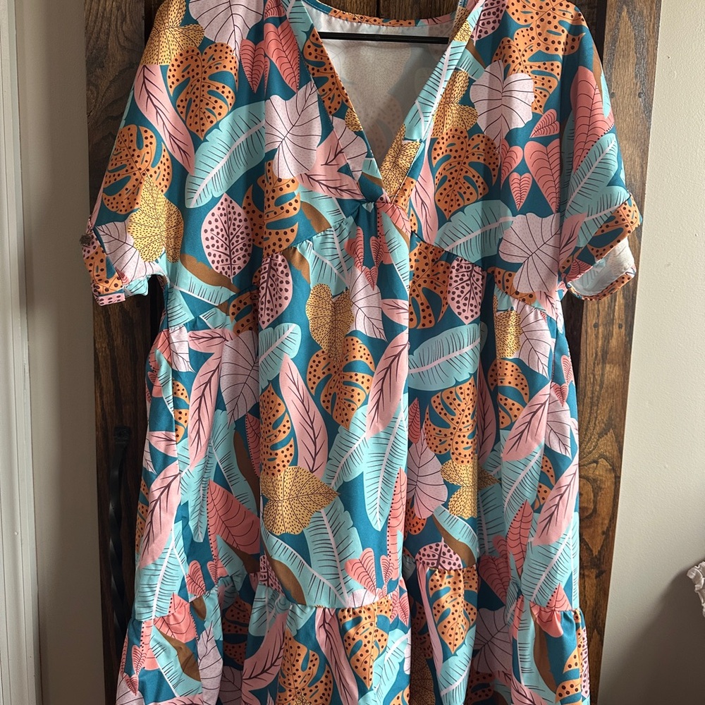 Colorful Leaf Print Dress